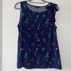 Banana Republic Navy Floral Stretch Side Tie Tank